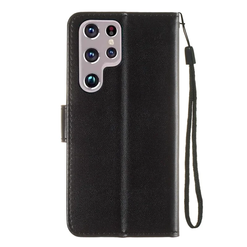 Solid Color Shockproof Magnetic Closure Flip Leather Protective Wallet Shell Stand Case for Samsung Galaxy S22 Ultra 5G - Black