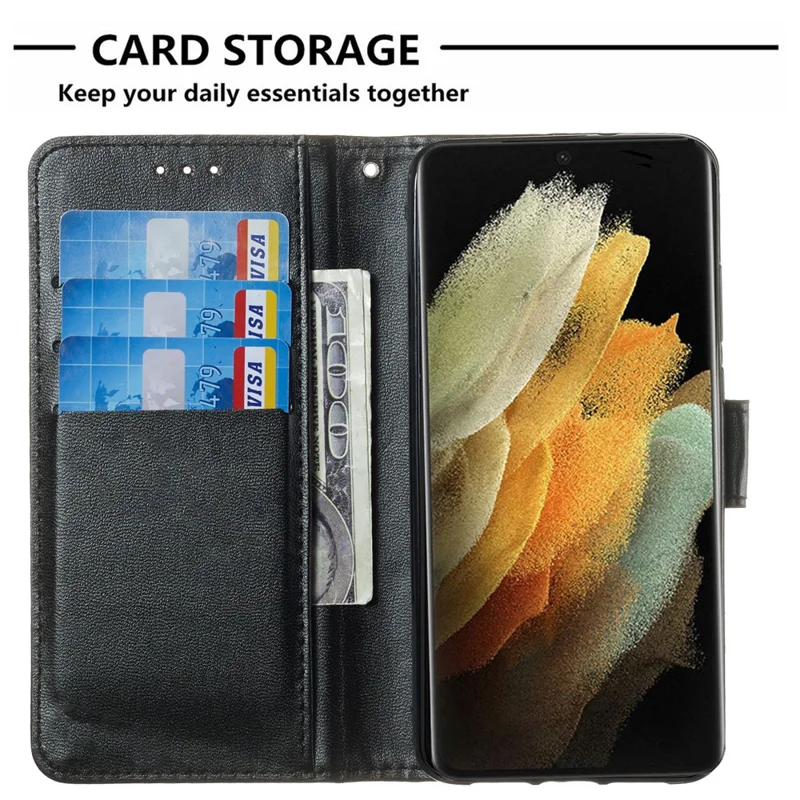 Solid Color Shockproof Magnetic Closure Flip Leather Protective Wallet Shell Stand Case for Samsung Galaxy S22 Ultra 5G - Black