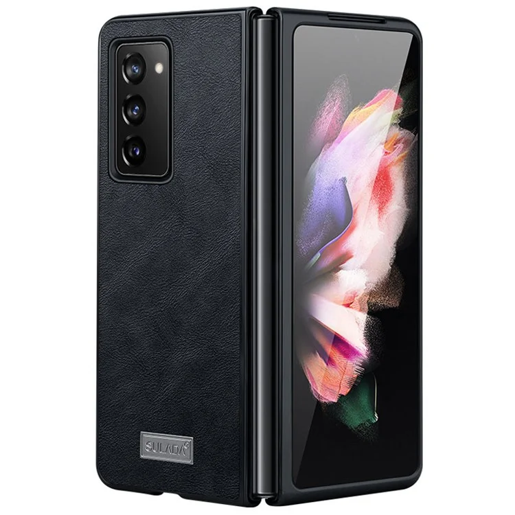 Sulada Anti-Fall Crazy Textura De Cavalo Anti-arranhão PU Revestimento De Couro PC Celular Caso Capa Para Samsung W21 5G / Galaxy Z Dobrável 5G - Preto