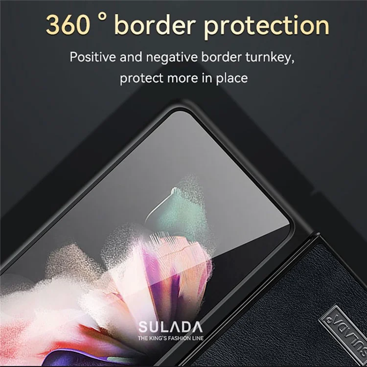 Sulada Anti-Fall Crazy Textura De Cavalo Anti-arranhão PU Revestimento De Couro PC Celular Caso Capa Para Samsung W21 5G / Galaxy Z Dobrável 5G - Preto
