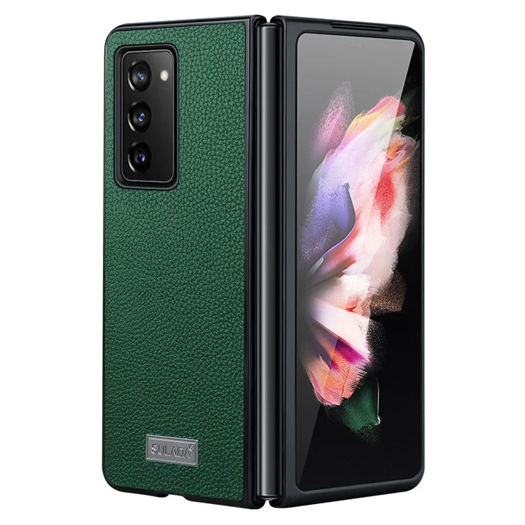 Sulada Anti-Fall Gut Geschützte Litchi Textur PU-Lederbeschichtung PC-Handy-Case-Hülle Für Samsung W21 5G / Galaxy Z Fold2 5g - Grün
