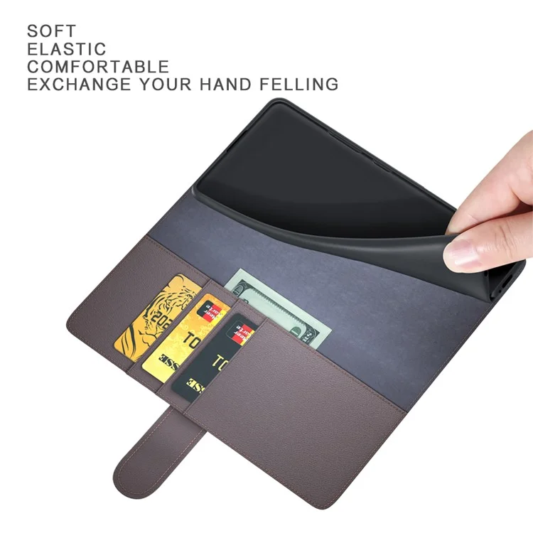 Fall Prevention Magnetic Closure Genuine Split Leather Phone Case Stand TPU Wallet Flip Cover for Samsung Galaxy S22+ 5G - Schwarz