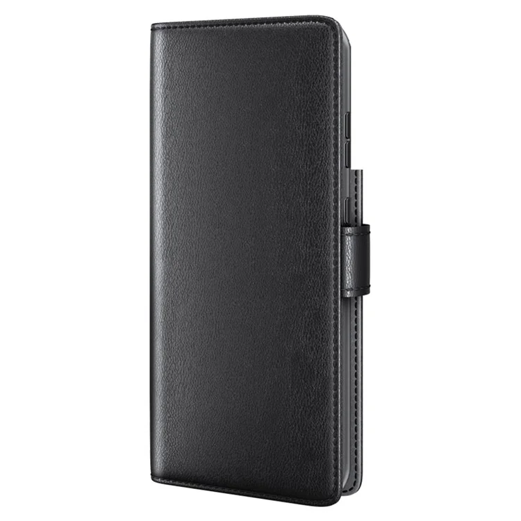 Fall Prevention Magnetic Closure Genuine Split Leather Phone Case Stand TPU Wallet Flip Cover for Samsung Galaxy S22+ 5G - Schwarz