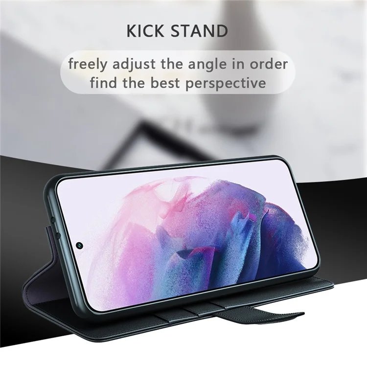 Fall Prevention Magnetic Closure Genuine Split Leather Phone Case Stand TPU Wallet Flip Cover for Samsung Galaxy S22+ 5G - Schwarz