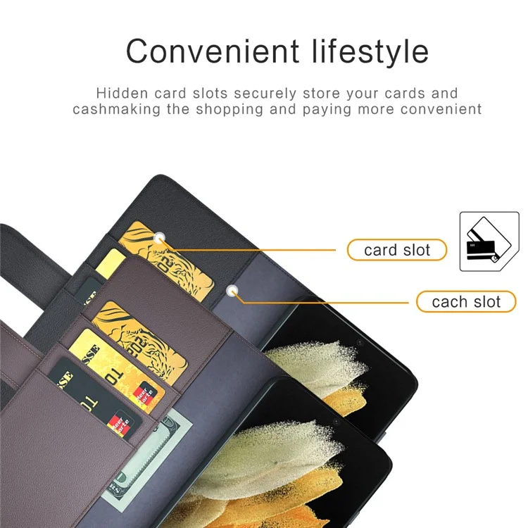Overall Wrapped Genuine Split Leather Phone Case Stand TPU Wallet Flip Cover for Samsung Galaxy S22 Ultra 5G - Black