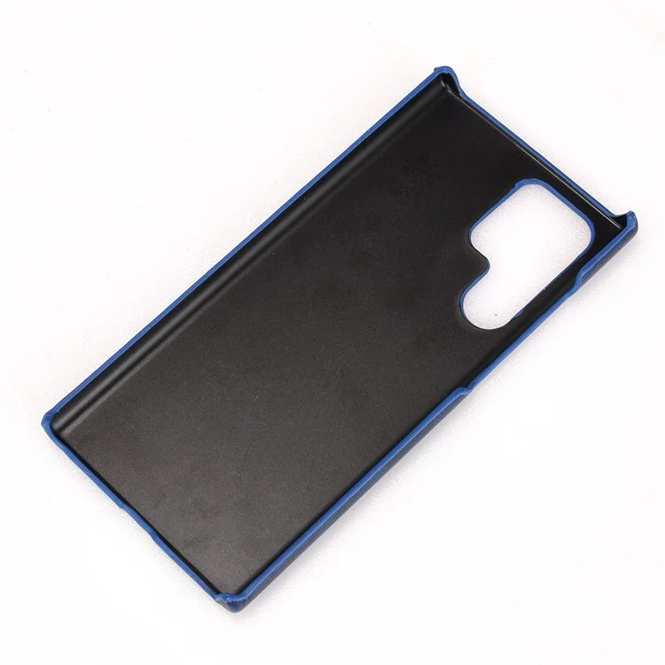 Per Samsung Galaxy S22 Ultra 5G Litchi Texture PU Leather Coated Hard PC Phone Case Protective Cover - Blu