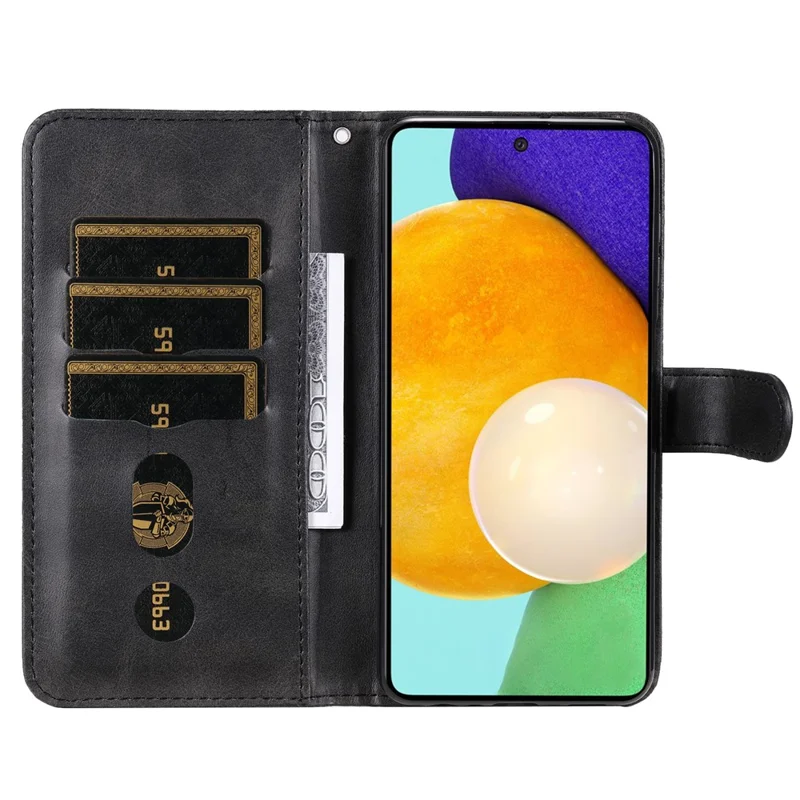 Zakje met ritsontwerp PU lederen telefoonhoes met muntportemonnee portefeuille standaard vouwcase voor Samsung Galaxy A73 5G - Zwart