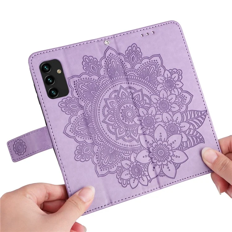 Geldbörse Ständer Handyhülle Mandala Blume Geprägte Folio Flip Schutzhülle aus Leder für Samsung Galaxy A13 4G - Lila