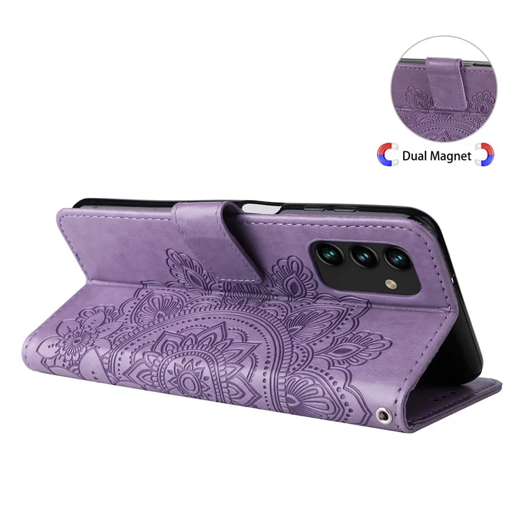 Geldbörse Ständer Handyhülle Mandala Blume Geprägte Folio Flip Schutzhülle aus Leder für Samsung Galaxy A13 4G - Lila