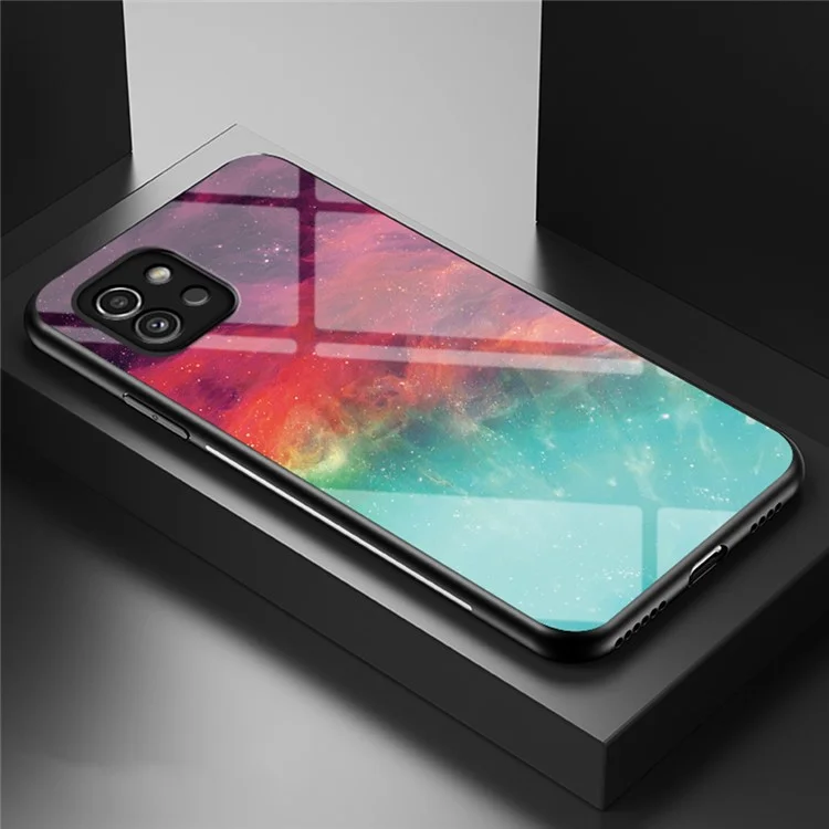 Starry Sky Pattern Tempered Glass PC Back TPU Frame Shockproof Hybrid Case Phone Cover for Samsung Galaxy A03 (164.2 x 75.9 x 9.1mm) - Color Starry Sky