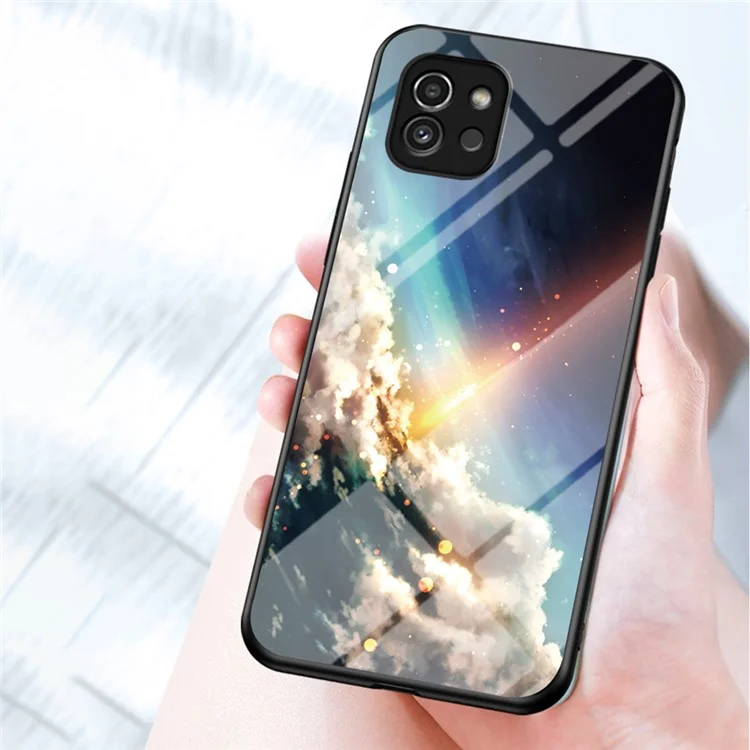 Starry Sky Pattern Tempered Glass PC Back TPU Frame Shockproof Hybrid Case Phone Cover for Samsung Galaxy A03 (164.2 x 75.9 x 9.1mm) - Color Starry Sky