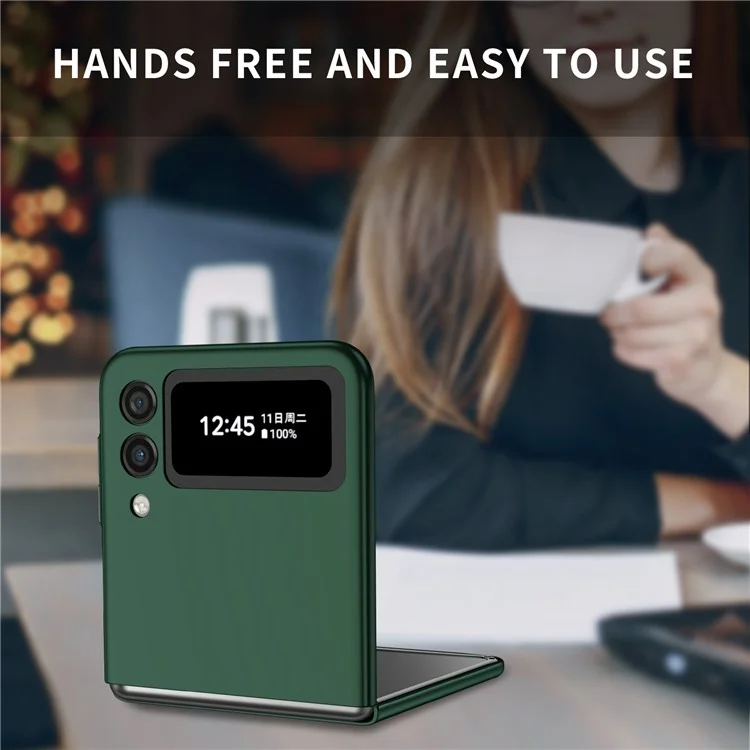 Étui de Téléphone PC Caoutchouté Pour Samsung Galaxy Z Flip3 5G Couvercle de Protection Vertical Anti-fingerprint - Vert Noirâtre