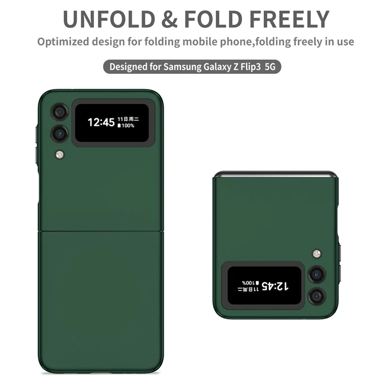 Étui de Téléphone PC Caoutchouté Pour Samsung Galaxy Z Flip3 5G Couvercle de Protection Vertical Anti-fingerprint - Vert Noirâtre