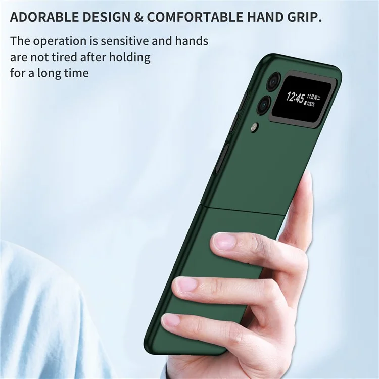 Étui de Téléphone PC Caoutchouté Pour Samsung Galaxy Z Flip3 5G Couvercle de Protection Vertical Anti-fingerprint - Vert Noirâtre
