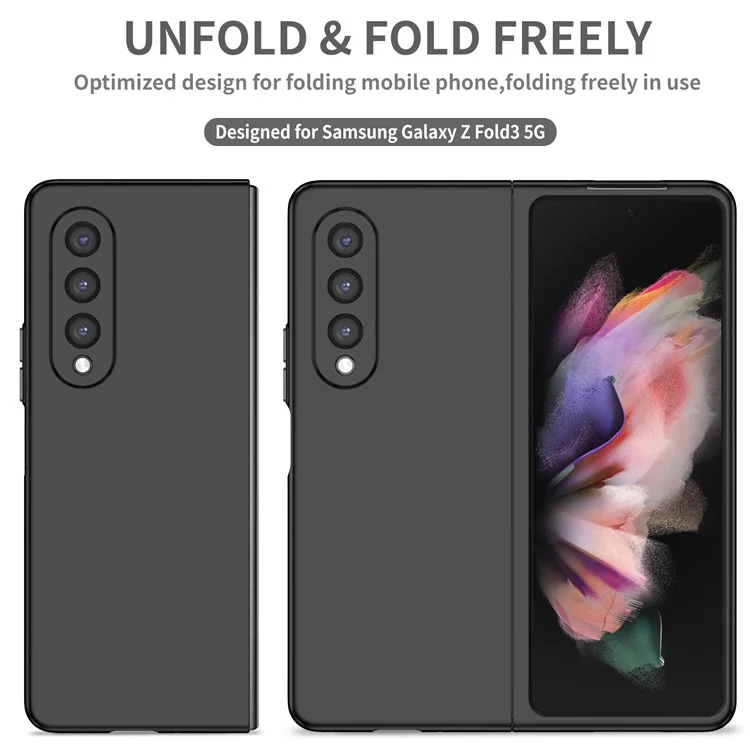 For Samsung Galaxy Z Fold3 5G Hard PC Rubberized Phone Case Anti-scratch Shock Absorbing Folding Phone Cover - Black