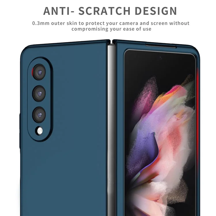 For Samsung Galaxy Z Fold3 5G Hard PC Rubberized Phone Case Anti-scratch Shock Absorbing Folding Phone Cover - Dark Blue