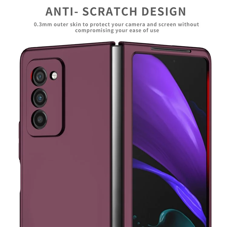 For Samsung Galaxy Z Fold2 5G Rubberized Finish Hard PC Scratch-resistant Folding Mobile Phone Case Cover - Wine Red