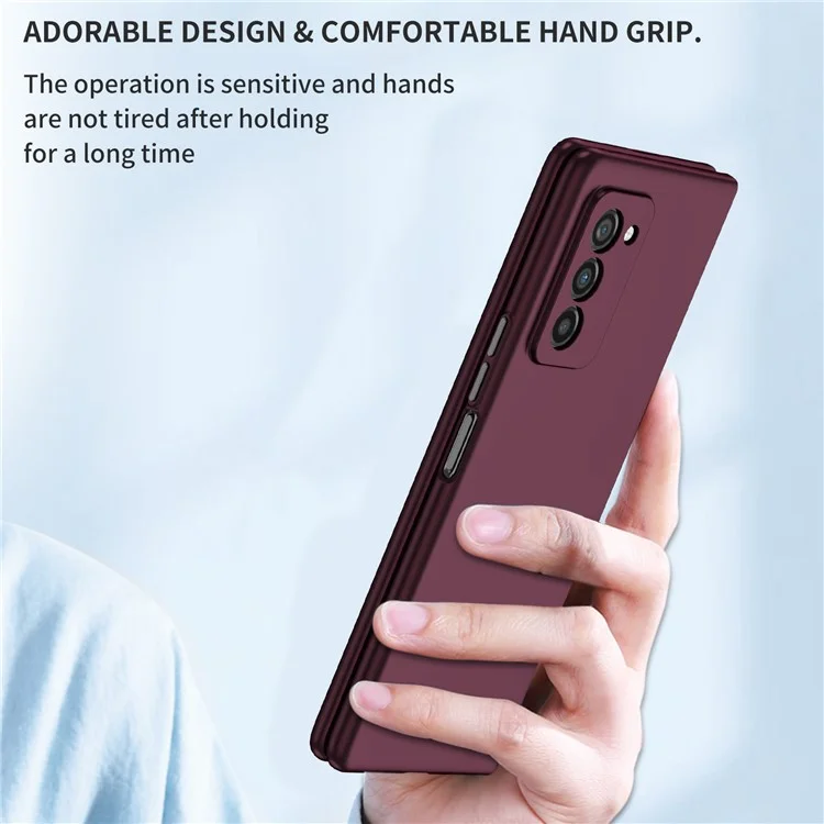 For Samsung Galaxy Z Fold2 5G Rubberized Finish Hard PC Scratch-resistant Folding Mobile Phone Case Cover - Wine Red