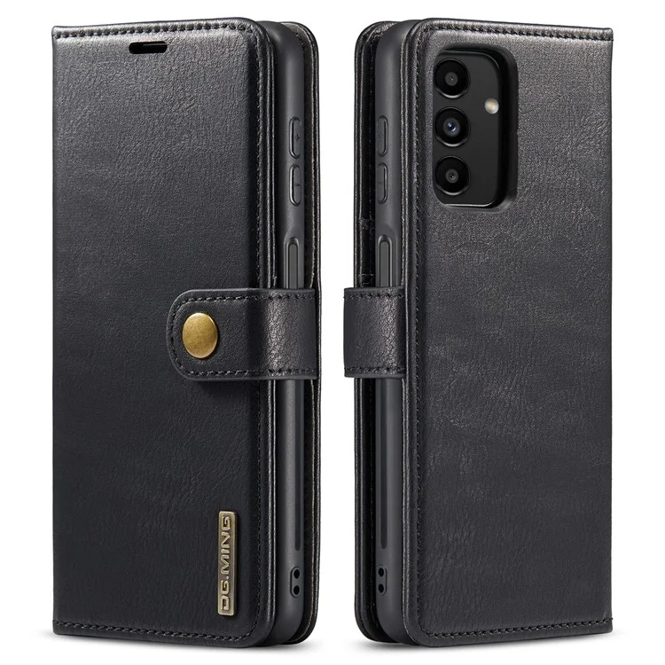 DG.MING Split Leather Folding Stand Cover Magnetisch abnehmbare Flip Folio Geldbörse Hülle für Samsung Galaxy A13 4G - Schwarz