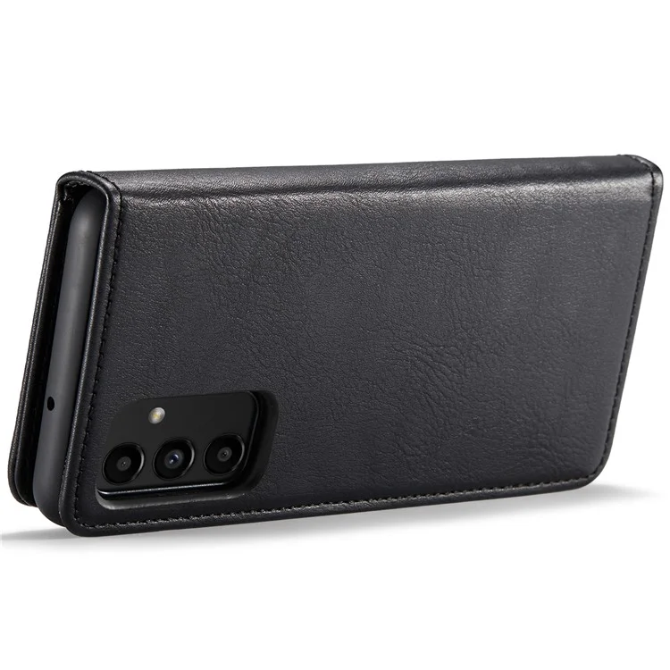 DG.MING Split Leather Folding Stand Cover Magnetisch abnehmbare Flip Folio Geldbörse Hülle für Samsung Galaxy A13 4G - Schwarz
