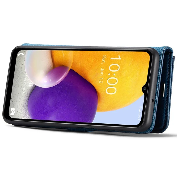 DG.MING Split Leather Folding Stand Cover Magnetic Detachable Flip Folio Wallet Case pour Samsung Galaxy A13 4G - Bleu