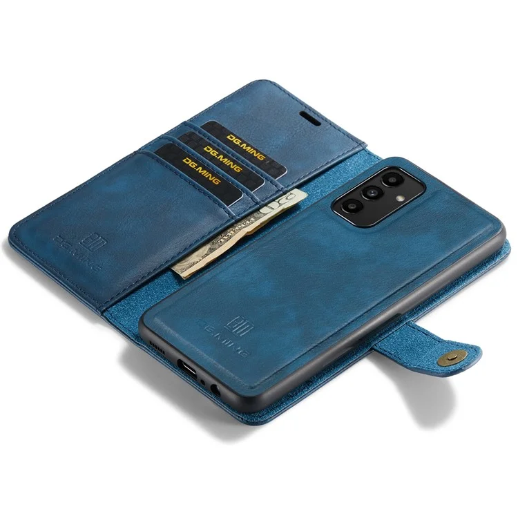 DG.MING Split Leather Folding Stand Cover Magnetic Detachable Flip Folio Wallet Case pour Samsung Galaxy A13 4G - Bleu