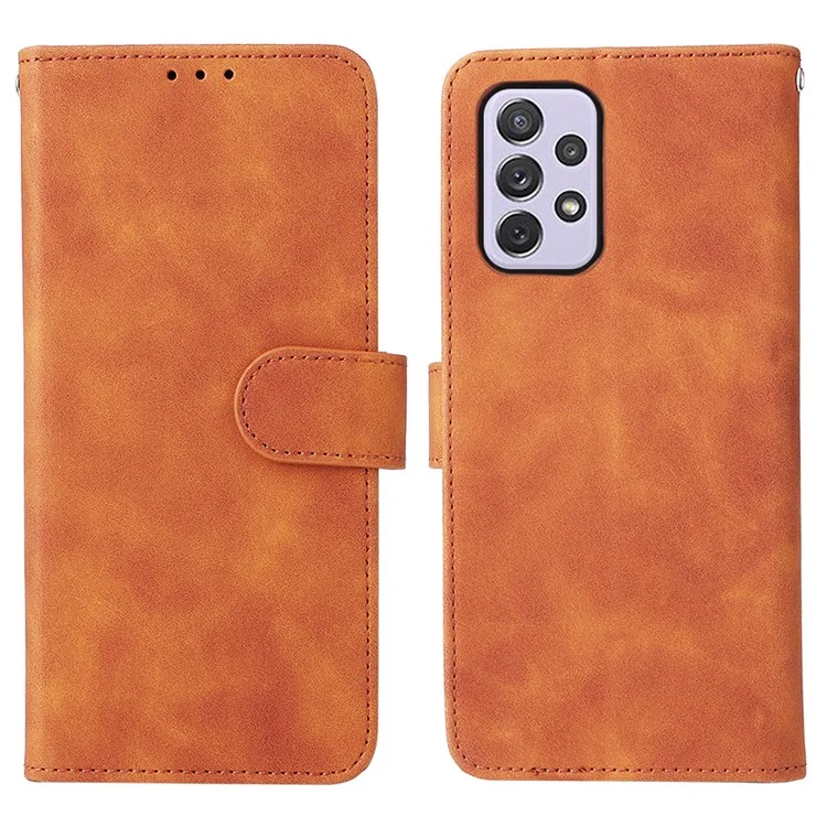 Ощущение Кожи Кожи PU + TPU Phone Cover Shell Shell Shell Case Для Samsung Galaxy A73 5G - Коричневый