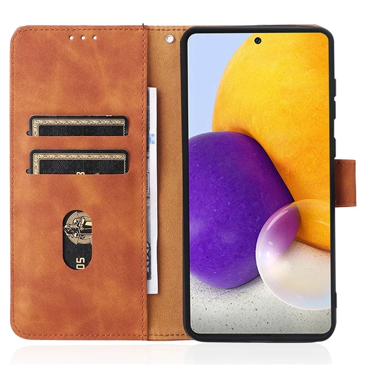 Ощущение Кожи Кожи PU + TPU Phone Cover Shell Shell Shell Case Для Samsung Galaxy A73 5G - Коричневый