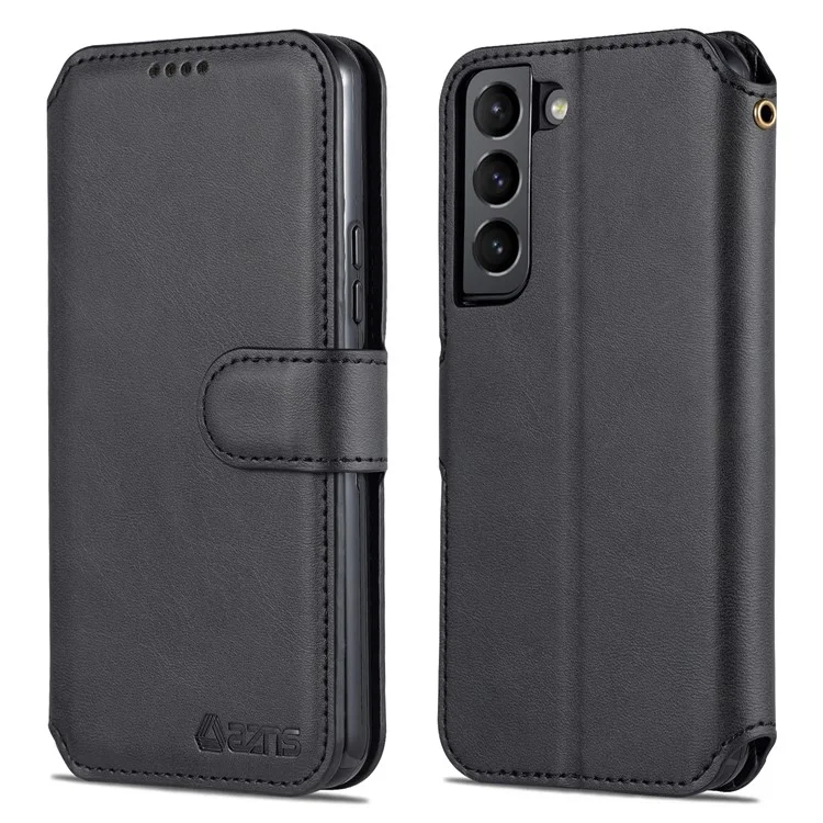 AZNS PU Leather Case Magnetic Clasp Wallet Shock Absorption Phone Cover with Foldable Stand for Samsung Galaxy S22+ 5G - Black