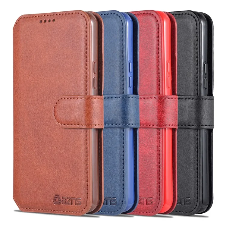 AZNS PU Leather Case Magnetic Clasp Wallet Shock Absorption Phone Cover with Foldable Stand for Samsung Galaxy S22+ 5G - Black