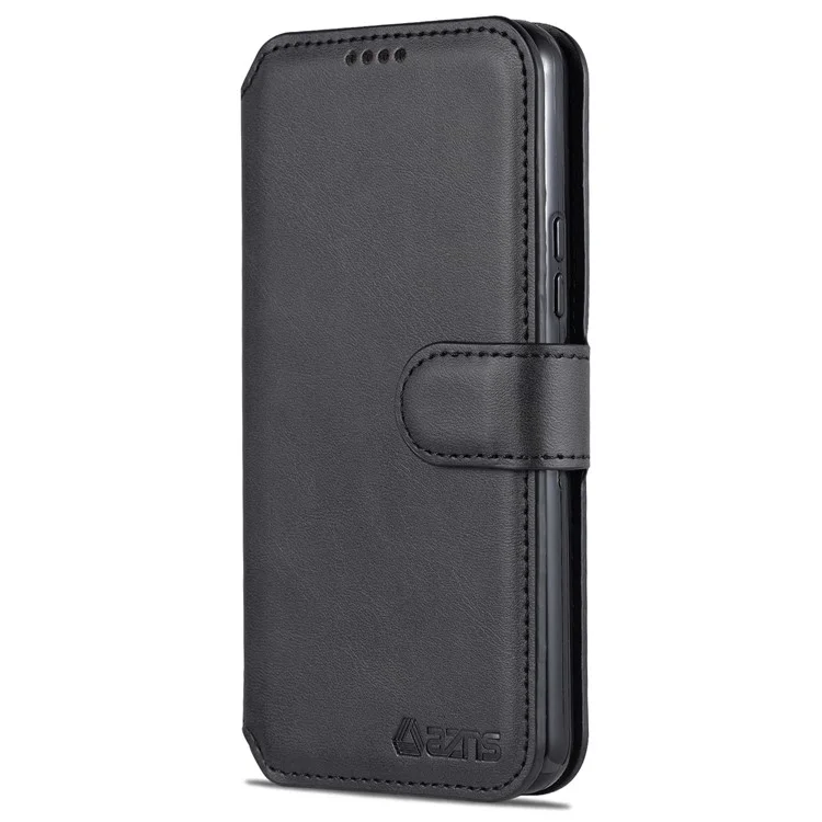 AZNS PU Leather Case Magnetic Clasp Wallet Shock Absorption Phone Cover with Foldable Stand for Samsung Galaxy S22+ 5G - Black
