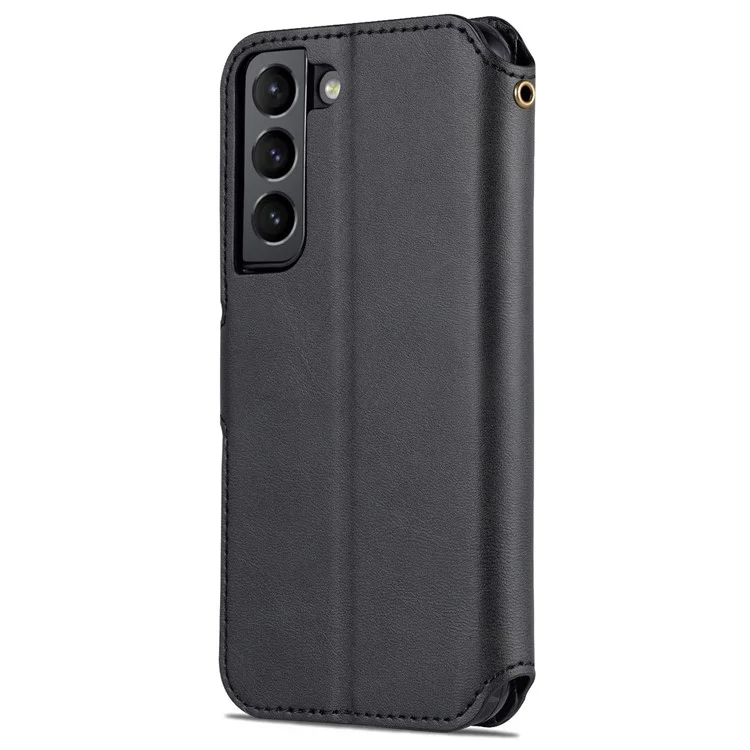 AZNS PU Leather Case Magnetic Clasp Wallet Shock Absorption Phone Cover with Foldable Stand for Samsung Galaxy S22+ 5G - Black