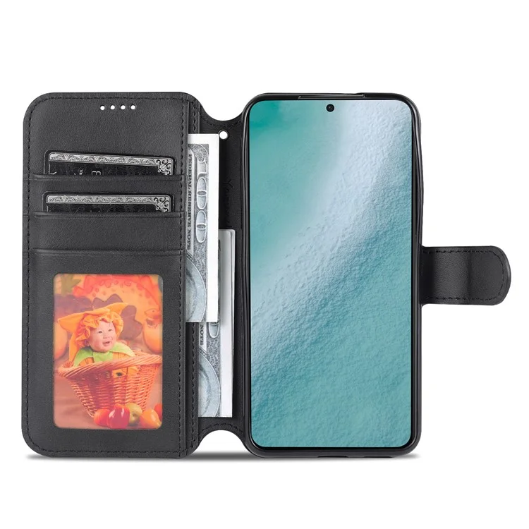 AZNS PU Leather Case Magnetic Clasp Wallet Shock Absorption Phone Cover with Foldable Stand for Samsung Galaxy S22+ 5G - Black