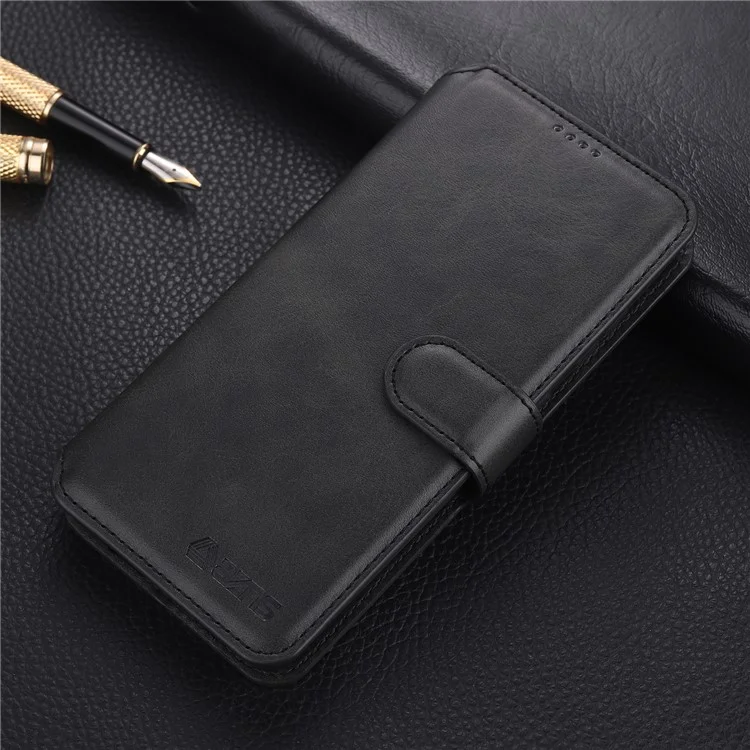 AZNS PU Leather Case Magnetic Clasp Wallet Shock Absorption Phone Cover with Foldable Stand for Samsung Galaxy S22+ 5G - Black