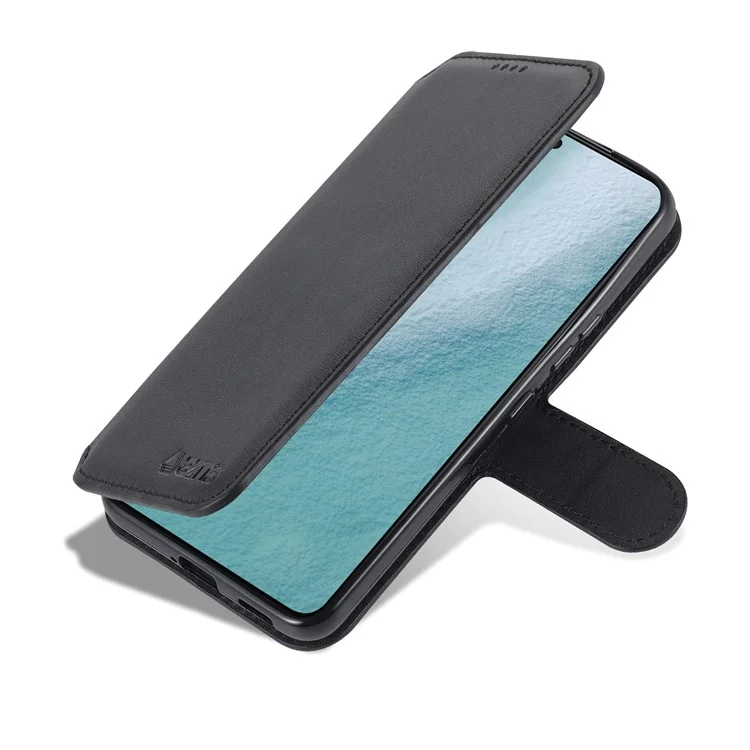 AZNS PU Leather Case Magnetic Clasp Wallet Shock Absorption Phone Cover with Foldable Stand for Samsung Galaxy S22+ 5G - Black
