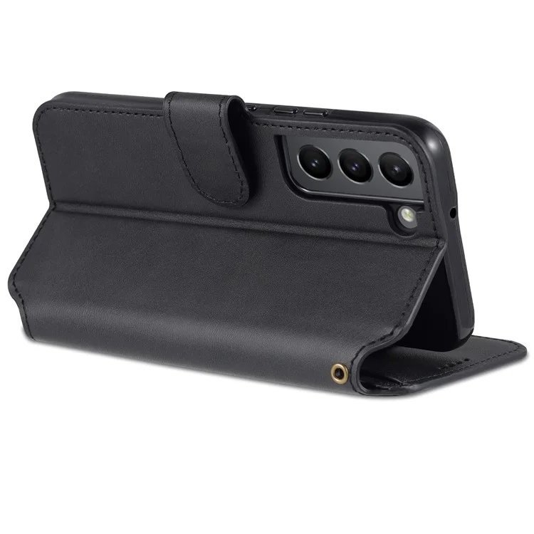 AZNS PU Leather Case Magnetic Clasp Wallet Shock Absorption Phone Cover with Foldable Stand for Samsung Galaxy S22+ 5G - Black