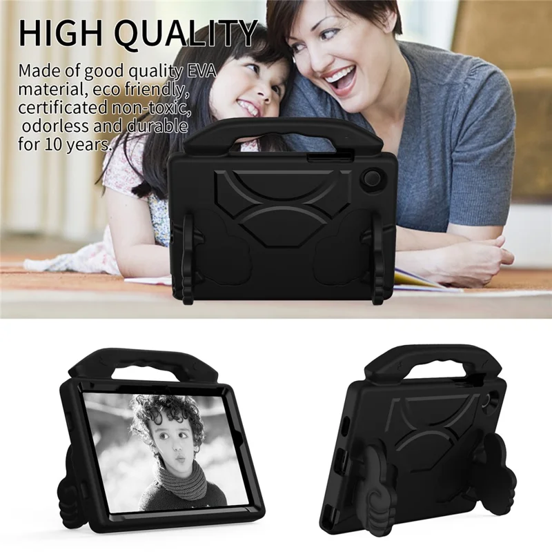 For Samsung Galaxy Tab A8 10.5 (2021) / (2022) Foldable Thumb Kickstand EVA Tablet Case Shock Absorbing Cover with Handle - Black
