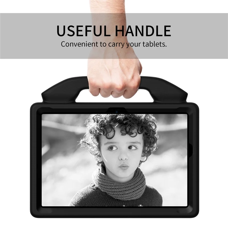 For Samsung Galaxy Tab A8 10.5 (2021) / (2022) Foldable Thumb Kickstand EVA Tablet Case Shock Absorbing Cover with Handle - Black
