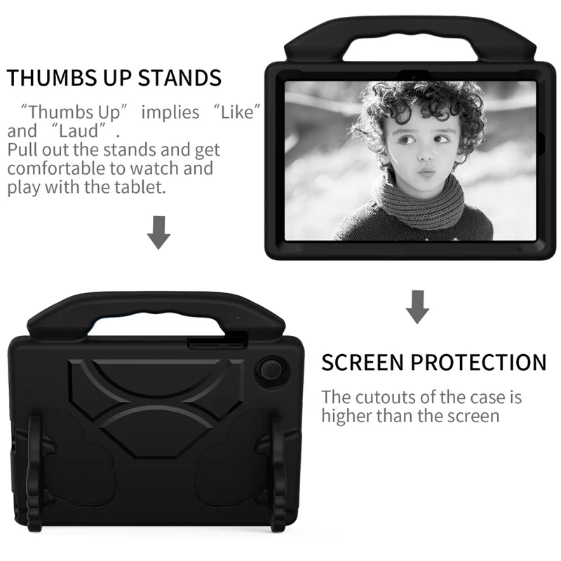 For Samsung Galaxy Tab A8 10.5 (2021) / (2022) Foldable Thumb Kickstand EVA Tablet Case Shock Absorbing Cover with Handle - Black