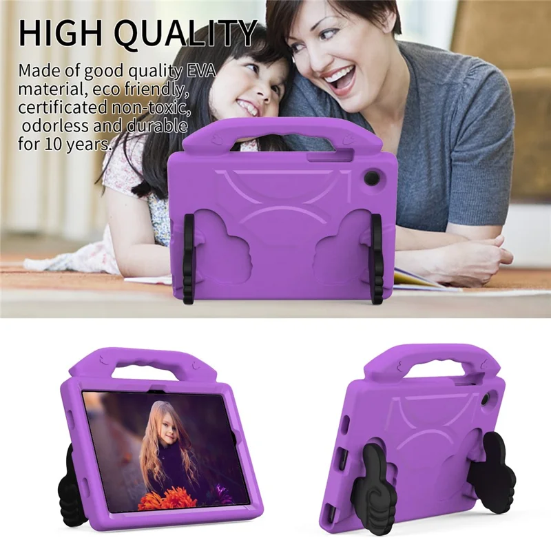 For Samsung Galaxy Tab A8 10.5 (2021) / (2022) Foldable Thumb Kickstand EVA Tablet Case Shock Absorbing Cover with Handle - Purple