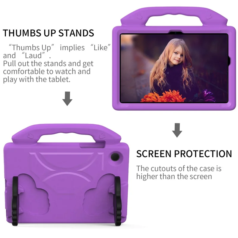 For Samsung Galaxy Tab A8 10.5 (2021) / (2022) Foldable Thumb Kickstand EVA Tablet Case Shock Absorbing Cover with Handle - Purple