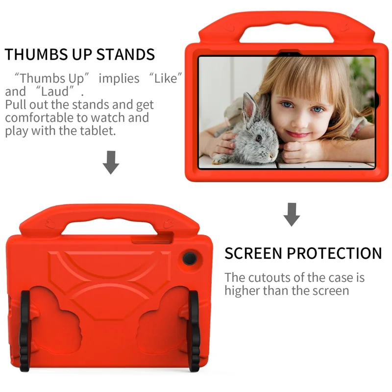Für Samsung Galaxy Tab A8 10.5 (2021) / (2022) Faltbarer Daumen-Standfuß EVA-Tablettenhülle stoßabsorbierend mit Griff - Rot