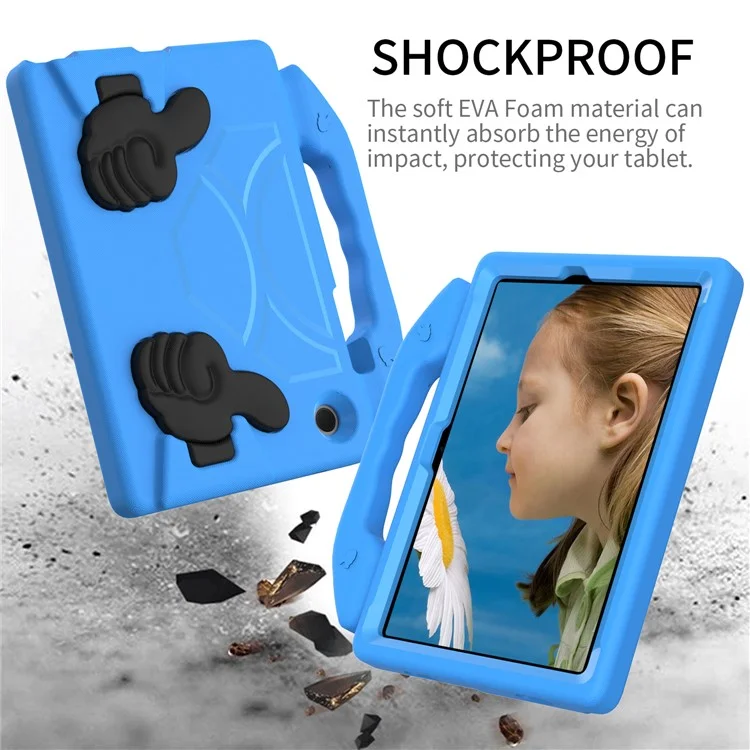 For Samsung Galaxy Tab A8 10.5 (2021) / (2022) Foldable Thumb Kickstand EVA Tablet Case Shock Absorbing Cover with Handle - Blue