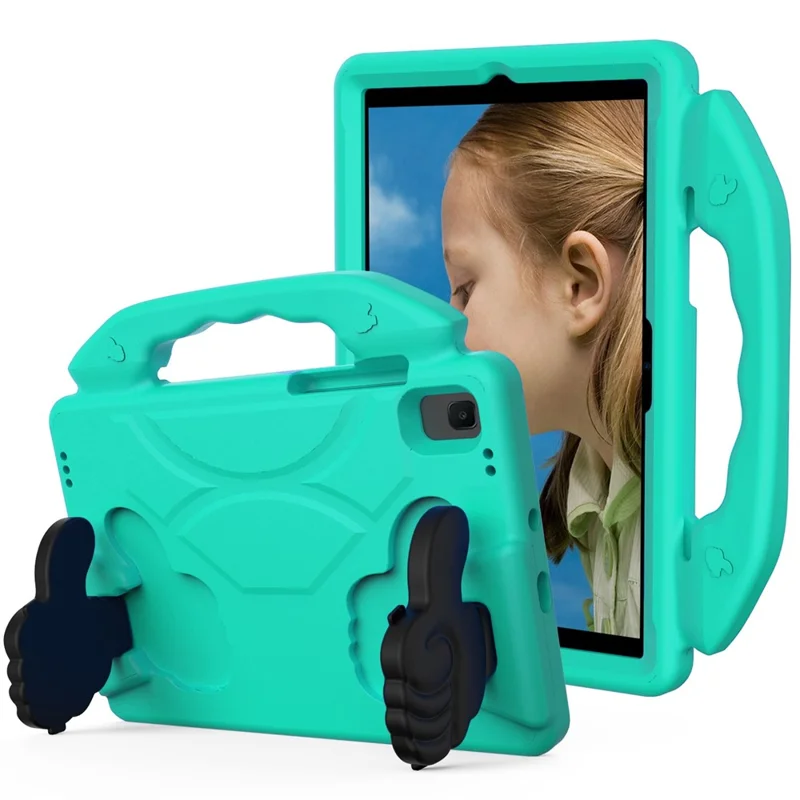 For Samsung Galaxy Tab A8 10.5 (2021) / (2022) Foldable Thumb Kickstand EVA Tablet Case Shock Absorbing Cover with Handle - Cyan