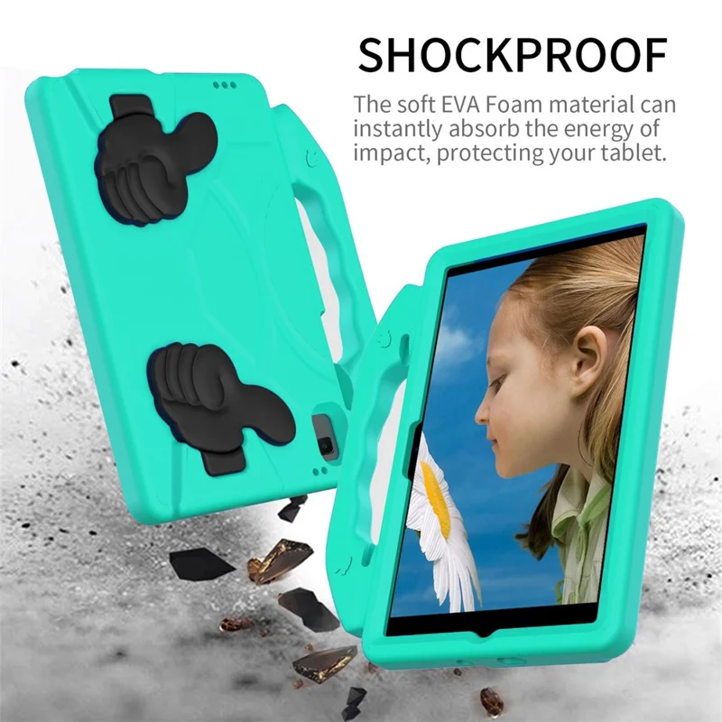For Samsung Galaxy Tab A8 10.5 (2021) / (2022) Foldable Thumb Kickstand EVA Tablet Case Shock Absorbing Cover with Handle - Cyan