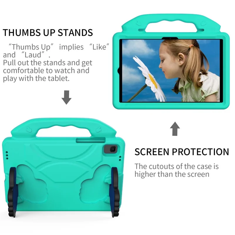 For Samsung Galaxy Tab A8 10.5 (2021) / (2022) Foldable Thumb Kickstand EVA Tablet Case Shock Absorbing Cover with Handle - Cyan