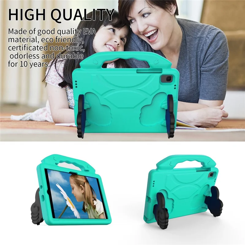 For Samsung Galaxy Tab A8 10.5 (2021) / (2022) Foldable Thumb Kickstand EVA Tablet Case Shock Absorbing Cover with Handle - Cyan