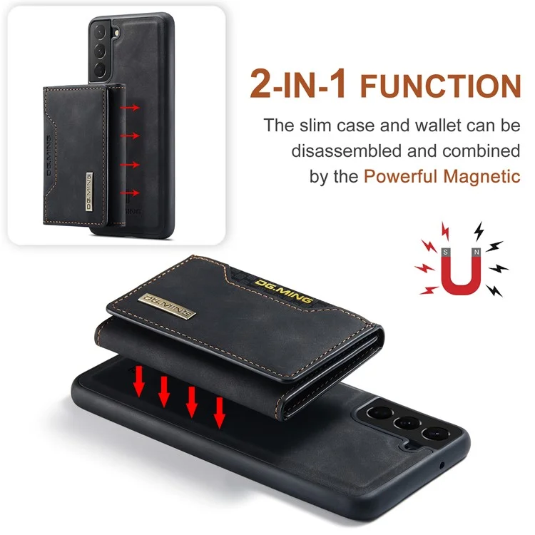 DG.MING M2 Serie für Samsung Galaxy S22 5G Magnetisches 2-in-1-Wallet Stoßfestes Handyhülle Unterstützt kabelloses Laden Schale - Schwarz