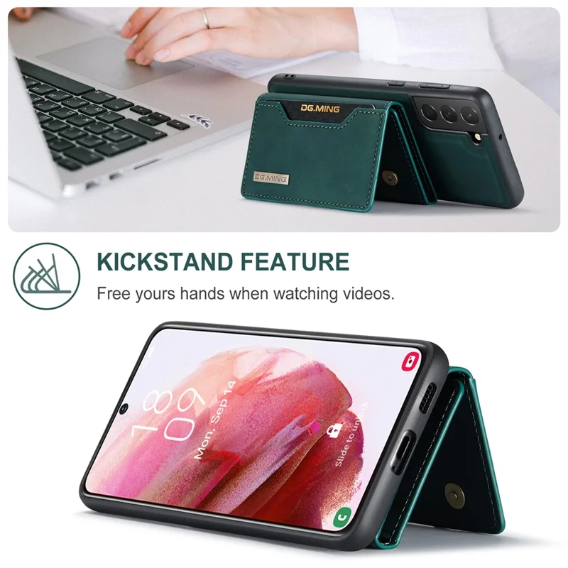 DG.MING M2 Series for Samsung Galaxy S22 5G Magnetic 2-in-1 Wallet Shockproof Phone Case Support Wireless Charging Shell - Green