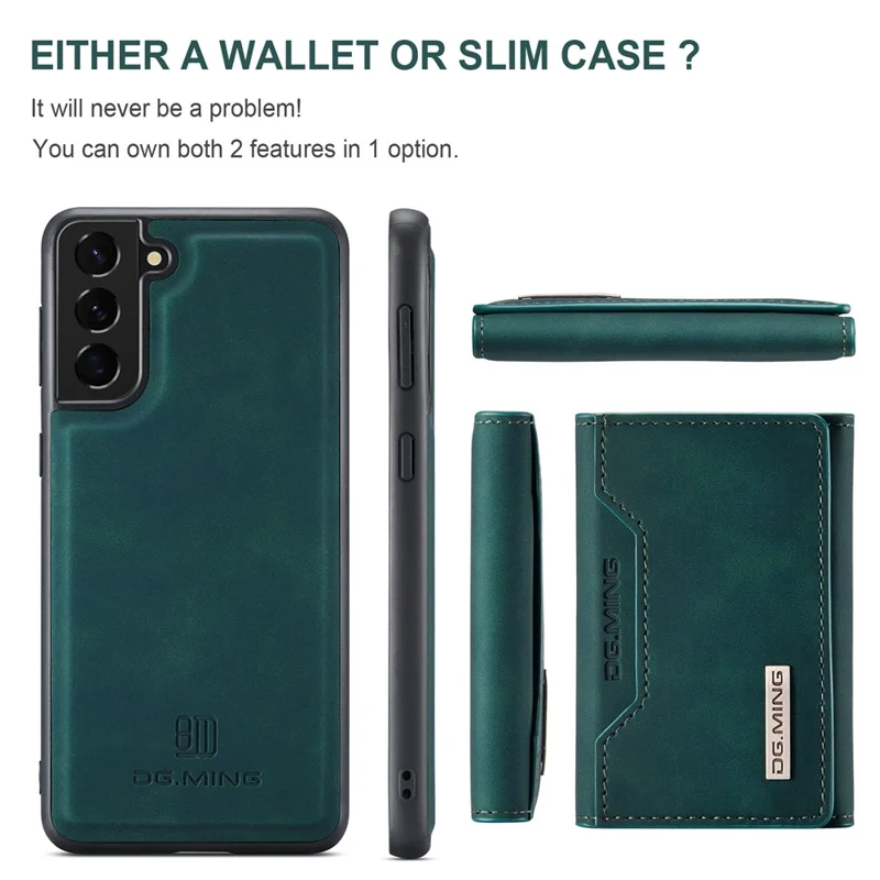 DG.MING M2 Series for Samsung Galaxy S22 5G Magnetic 2-in-1 Wallet Shockproof Phone Case Support Wireless Charging Shell - Green
